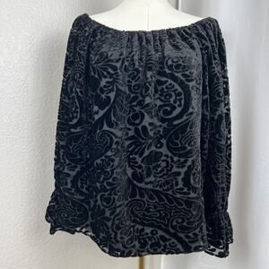 Dalia Top‎ Womens Small Black Floral Velvet Burnout Whimsigoth Fairy Romantic